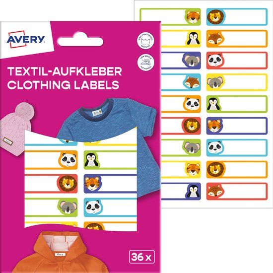 AVERY Textiel etiketten, 13 x 45 mm, Meerdere kleuren, Universeel, Nee, Ja, Vinyl, 36 stuk(s)