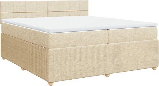 vidaXL Boxspring met matras stof crèmekleurig 200x200 cm
