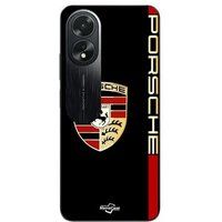 Porsche Etui Oppo A38 PORSCHE logo rood en goud zwarte achtergrond Maniacase