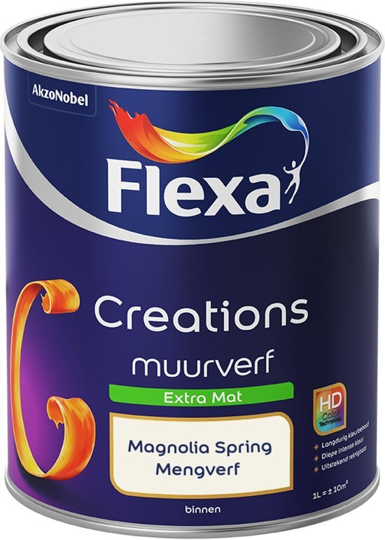 FLEXA Creations - Muurverf Extra Mat - Magnolia Spring - Mengkleuren Collectie - 1 Liter