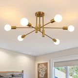Comely Vintage Sputnik Kroonluchter, 6-Lichts Industrieel Plafonnier E27 Fitting, Gouden Metalen Plafondlamp voor Slaapkamer, Woonkamer, Keuken, DIY Vorm, Diameter 72cm (Excl. Lamp)