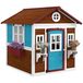 Outsunny Cabane enfant extérieur, maison enfant extérieure, avec porte, fenêtres et jardinières, cabane de jardin pour enfant 3-8 ans, 114 x 126,4 x 135 cm, marron