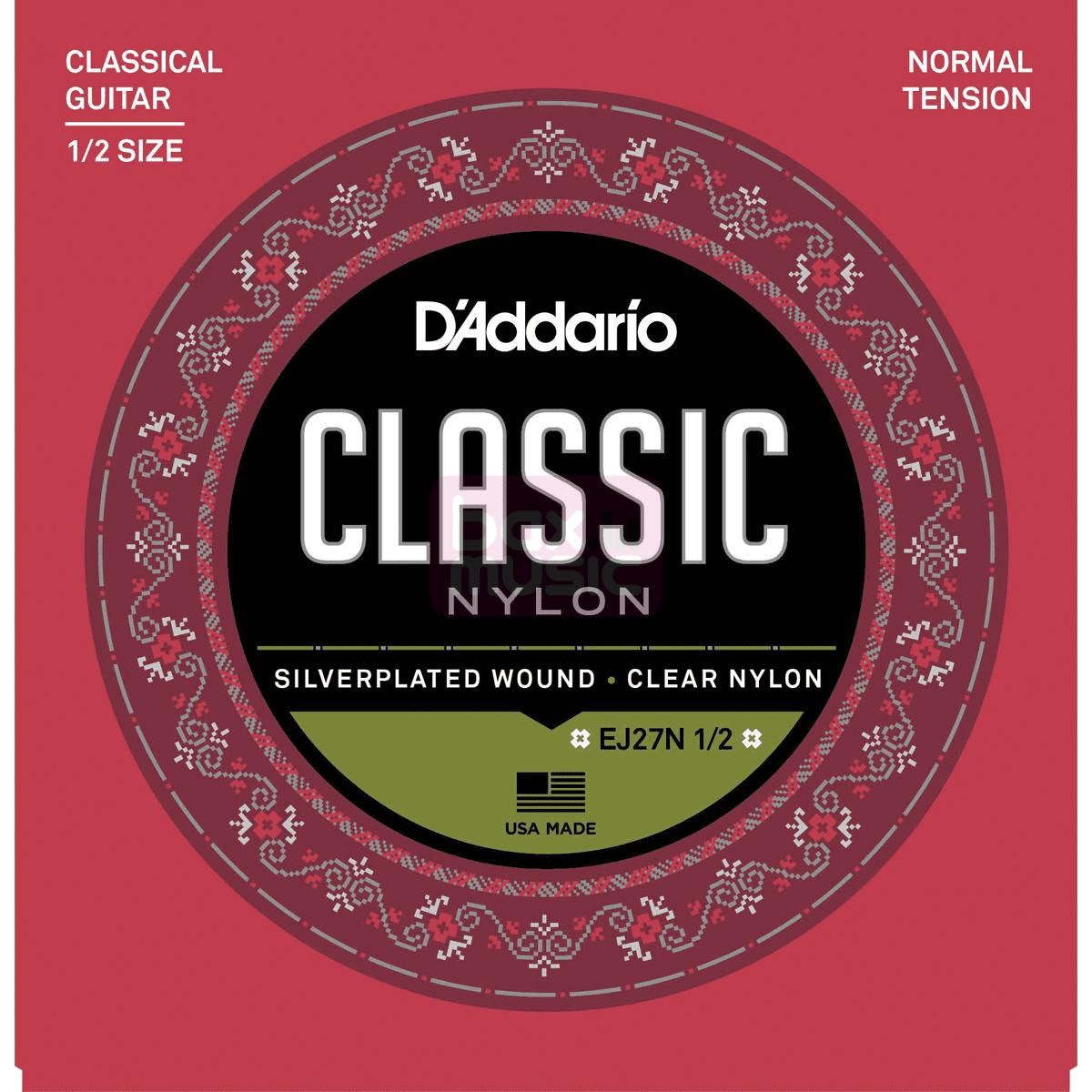 D'ADDARIO EJ27N 1/2 snarenset voor 1/2 formaat klassieke gitaar