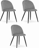 Leobert Set van 3 Stoelen BELLO - Lichtgrijs Velvet, Zwarte Metalen Poten