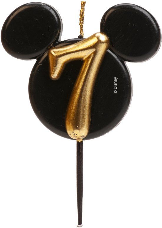 Dekora Mickey Mouse Kaarsje Nummer 7 Zwart en Goud