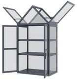 Outsunny Mini-kweekkas voor vroegtelters, 3 niveaus, dubbele deuren, hout, polycarbonaat, natuurlijke uitstraling