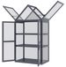 Outsunny Mini-kweekkas voor vroegtelters, 3 niveaus, dubbele deuren, hout, polycarbonaat, natuurlijke uitstraling