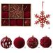 Lot de boules de Noël floquées / décorations en forme de flocons de neige - 8 cm / 16 cm - 10 pièces - Rouge