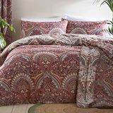 Dreams & Drapes - Maroon Jacobean Dekbedovertrek - Super King beddengoed (260 x 220 cm) - Omkeerbare ontwerpen - 2x kussenslopen - Marokkaans Boheems beddengoed in rood - exotisch Perzisch