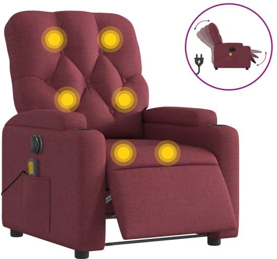 vidaXL Massagestoel elektrisch verstelbaar stof wijnrood