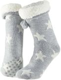 Apollo Dames huissokken/slofsokken - grijs/wit - sterren - maat 36-41 - Anti-slip