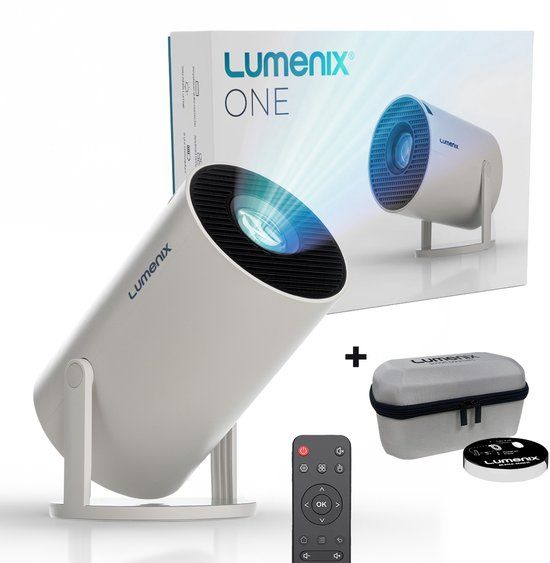 Lumenix ONE Mini Beamer - Smart TV & 4K support - Netflix - Android 14.0 - Projector - WiFi 6 & Bluetooth 5.0 - White