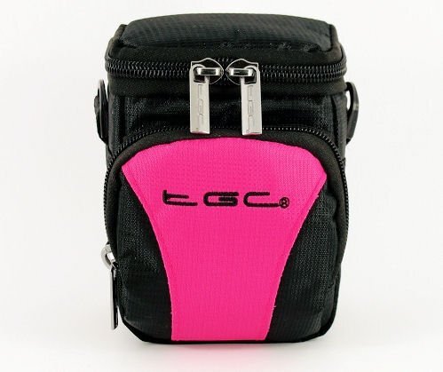 TGC De Hot Pink & Black Deluxe Compacte schoudertas voor de Olympus TG-830 camera