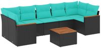 vidaXL 8-delige tuinbankset met kussens, zwart, polyrotan
