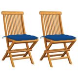 VidaXL 3062485 Tuinstoel Terras Gecapitonneerde zitting Teak Blauw