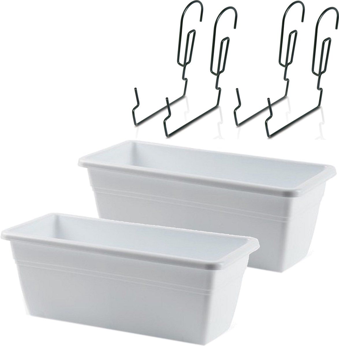 Forte Plastics 3x stuks hangende reling plantenbakken wit rechthoekig 40 x 18 x 15 cm
