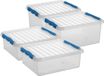 Sunware Q-Line boîtes de rangement set de 4 pièces - 2 tailles - 25 et 36 litres - plastique - transparent/bleu