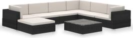 vidaXL Loungeset 8-delig met Kussens Poly Rattan Zwart