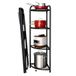 Deconation Metalen hoekrek met 4 niveaus, H 156 cm x D 35 cm – zwart – verstelbare voet – alle onderdelen