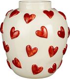 Mica Decorations vaas harten - H33 x D30 cm - Keramiek - Wit/rood