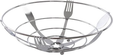 Items Metalen fruitschaal/fruitmand bestek zilver rond 26 cm - Fruitschalen/fruitmanden