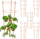 Relaxdays plantensteun set van 6, metaal & kunststof, 76 cm hoog, 3 verstelbare ringen, binnen & buiten