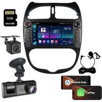 SZSMART BZ710 7" Android Autoradio met 2GB RAM, 64GB ROM, Bluetooth, Wi-Fi, GPS, Draadloze CarPlay, Achteruitrijcamera, Dashcam en 32GB Geheugenkaart voor Peugeot 206, 206CC, 206SW