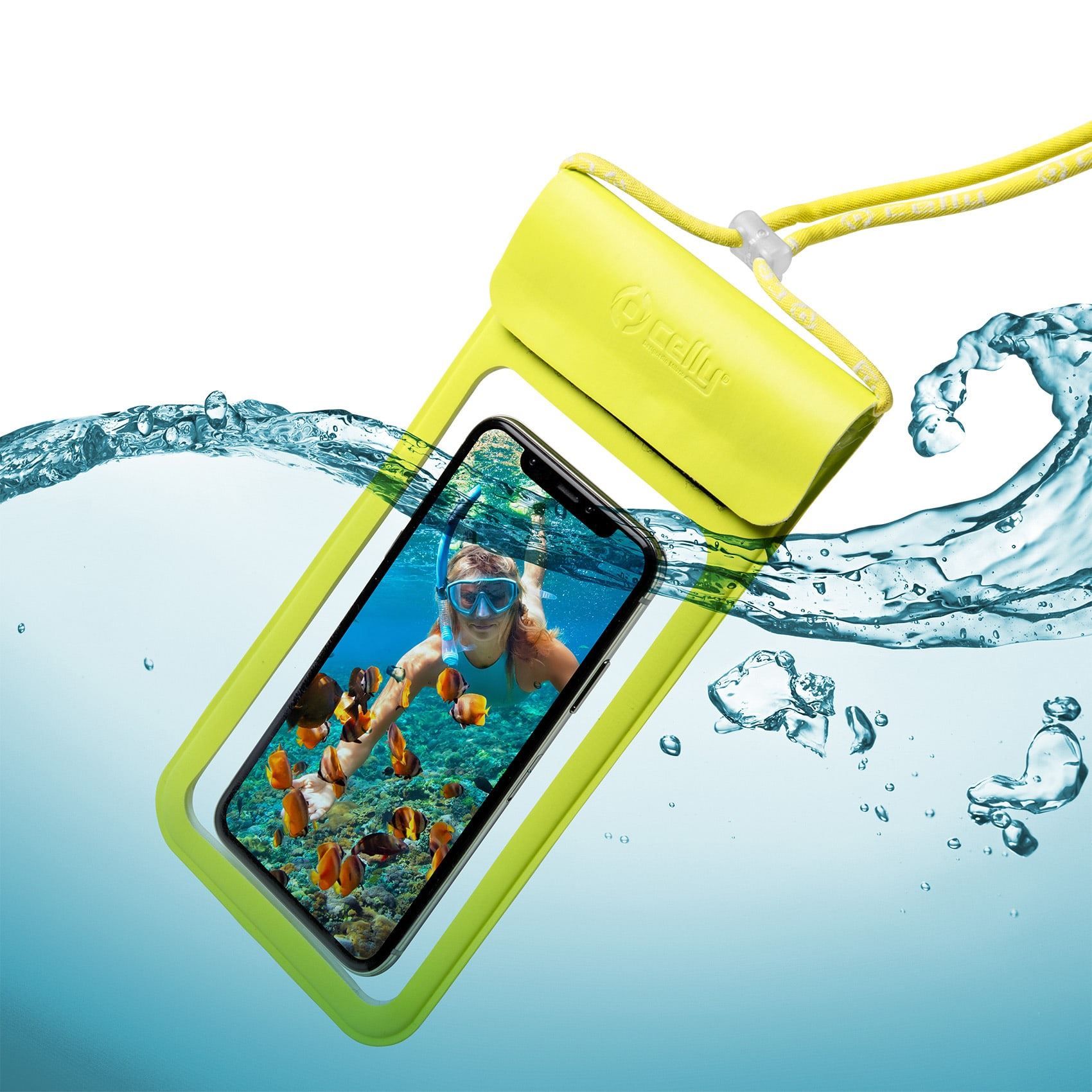 Celly SPLASHBAG19YL - Waterdichte Telefoonhoes - Geel