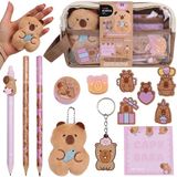 Sarcia.eu Capibara SCHOOLSET voor meisjes, ETUI MET ACCESSOIRES, schoolbenodigdheden - 14 elementen KIDEA