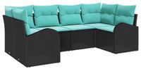 vidaXL Ensemble de canapé de jardin 6 pc Noir et turquoise polyrotin