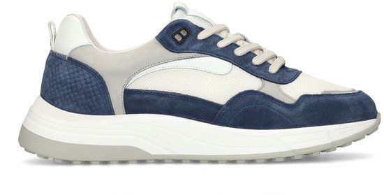 Manfield Blauwe suède sneakers met leren details - Maat 41