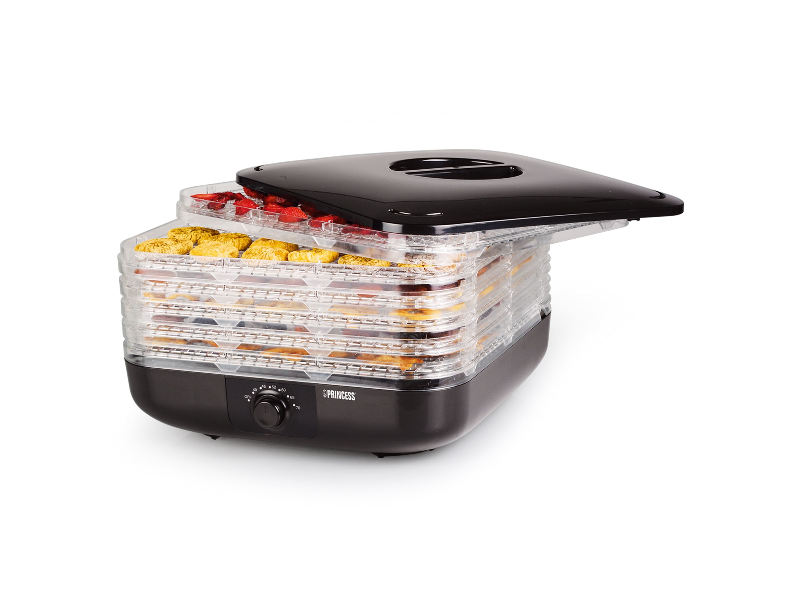 Princess 112380 Voedseldroger - Zwart/Transparant - 6 Lades - 350W