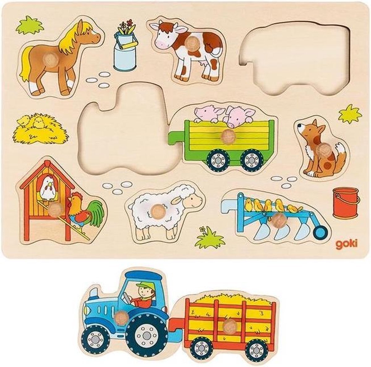 Goki Liftout puzzle Tractor with trailers Puzzel en spel kopen? Kieskeurig.nl helpt je kiezen