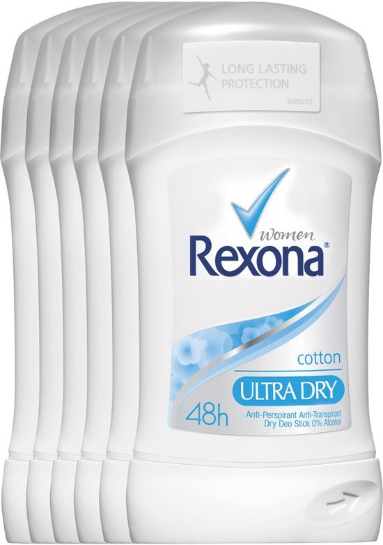 Rexona anti-transpirant deodorant tegen lichaamsgeur en natheid van de oksel Katoen Droog 48 uur bescherming, 6 x 40 ml