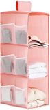 Merkloos Hangkast Organizer met 3 Compartimenten en 9 Mesh Vakken voor Kleding en Accessoires, Vouwbaar en Universele Pasvorm, 30 x 22,5 x 60 cm (Roze Drie Lagen)