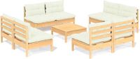 vidaXL 9-delige Hoek Loungeset met Crèmekleurige Kussens van Grenenhout