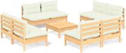vidaXL 9-delige Hoek Loungeset met Crèmekleurige Kussens van Grenenhout