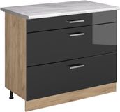 Vicco Keukenonderkast R-Line, Antraciet Hoogglans/Goudkleurig Eiken, 100 cm marmer werkblad