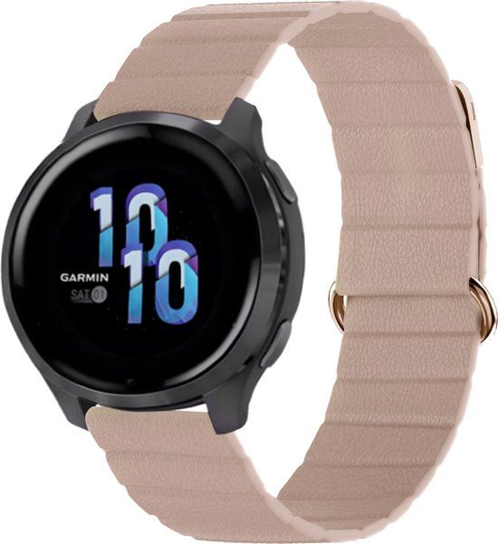 iMoshion Magnetisch lederen 22 mm bandje - Beige - Geschikt voor Garmin, Samsung, Polar, etc.