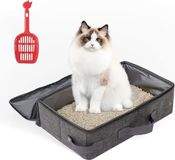 Merkloos Goodivery Draagbare kattenreistoilet, opvouwbaar reis-kattentoilet, kattenbak van Oxford-stof met handvat voor reizen buitenshuis met huisdieren (grijs)