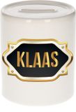 Bellatio Decorations Shoppartners Bv Spaarpot met voornaam Klaas - wit - met goud/zwart embleem - 8 x 9 cm - keramiek - met afsluitdop - cadeau verjaardag