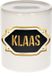 Bellatio Decorations Shoppartners Bv Spaarpot met voornaam Klaas - wit - met goud/zwart embleem - 8 x 9 cm - keramiek - met afsluitdop - cadeau verjaardag