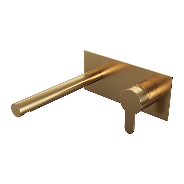 Brauer Gold Edition wastafelkraan inbouw ColdStart met inbouwdeel en rechte uitloop type S4 greep messing geborsteld goud 5-GG-004-S4