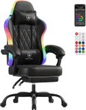 GTPLAYER Gamingstoel met LED Lichtstrip - Zwart Kunstleer - Verstelbare Rugleuning en Voetsteun