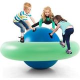 Costway Balle Gonflable Enfants Ø233cm Avec 6 Poignées, Château Gonflable En PVC Avec Surface Élastique, Balle Rebondissante Intérieur Extérieur Pour 3 Enfants De 5 Ans+, Charge 113kg (bleu+vert)