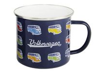 BRISA VW Collection - Volkswagen Grote emaille koffiemok met kleurrijke motieven (500 ml) (Bulli Parade/Blauw)