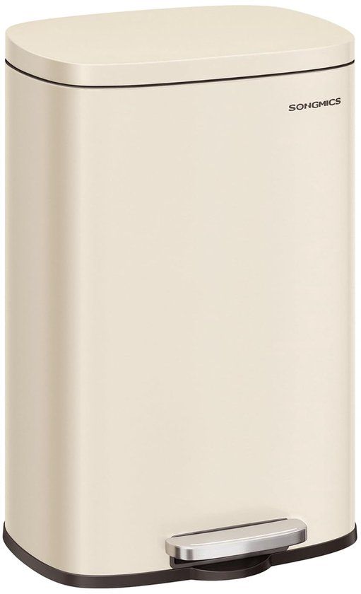 SONGMICS Keukenprullenbak - Pedaalemmer - Metaal - 50 Liter - Softclose - Zandbeige