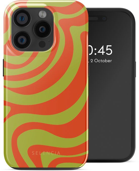 Selencia Hoesje - Geschikt voor Apple iPhone 15 Pro - Backcover geschikt voor MagSafe - Wavy Swirl Orange Fern