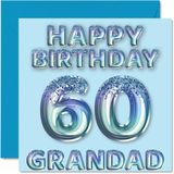 60e verjaardagskaart voor opa - blauwe glitter feestballonnen - gelukkige verjaardagskaarten voor 60-jarige opa van kleinzoon kleindochter, 145 mm x 145 mm verjaardagskaarten cadeau