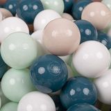 KiddyMoon Ballenbak ballen voor Kinderen Ø7 cm met 200 Stuks - Donker turkoois/pastelbeige/wit/mint